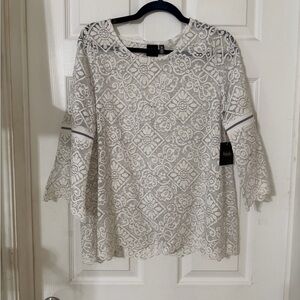 Rafaella White Crochet Lace Bell Sleeve Blouse